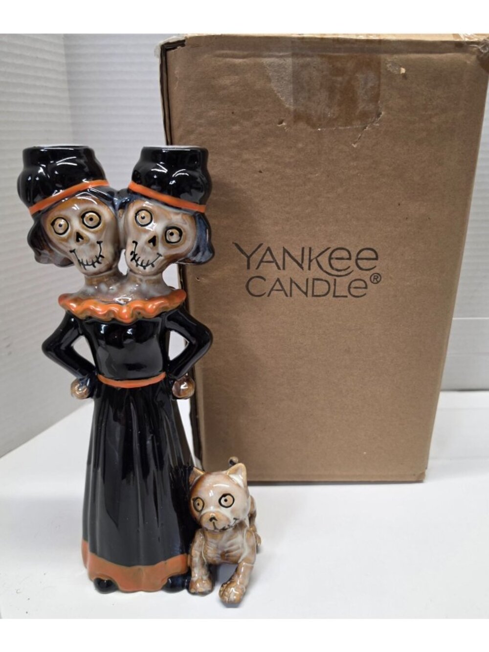 Yankee Candle Boney Bunch Boney Twins Taper Holder #1650293 Halloween w/ Box